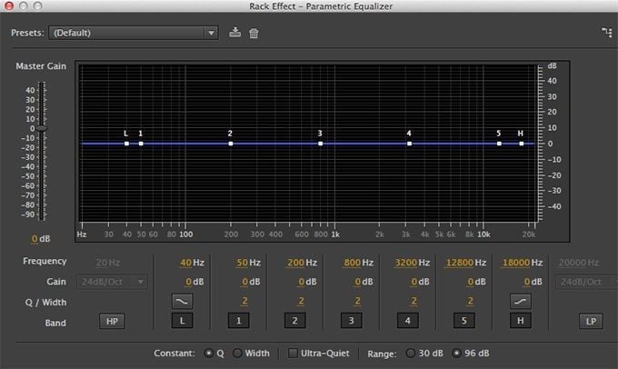 Gränssnitt för parametrisk equalizer med frekvensband och Q-reglage